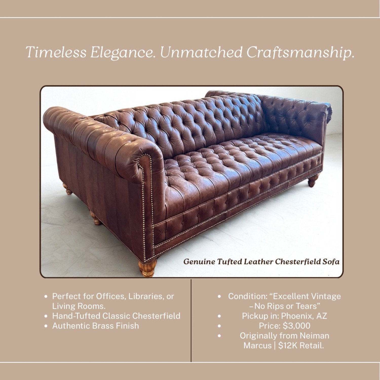 Vintage Full Grain Leather Chesterfield Sofa - image-1