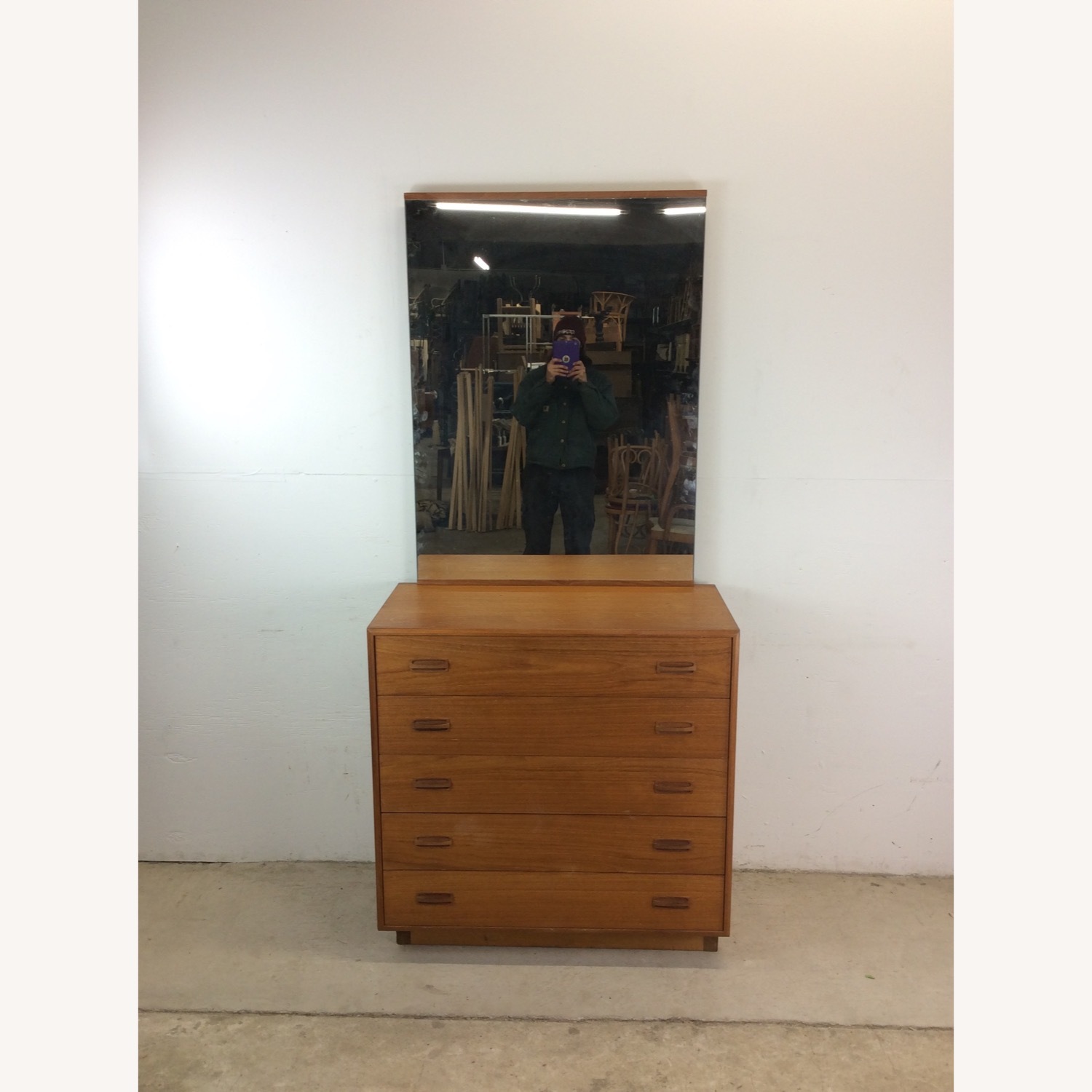 Danish Teak Highboy Dresser with Mounted Mirror - image-1
