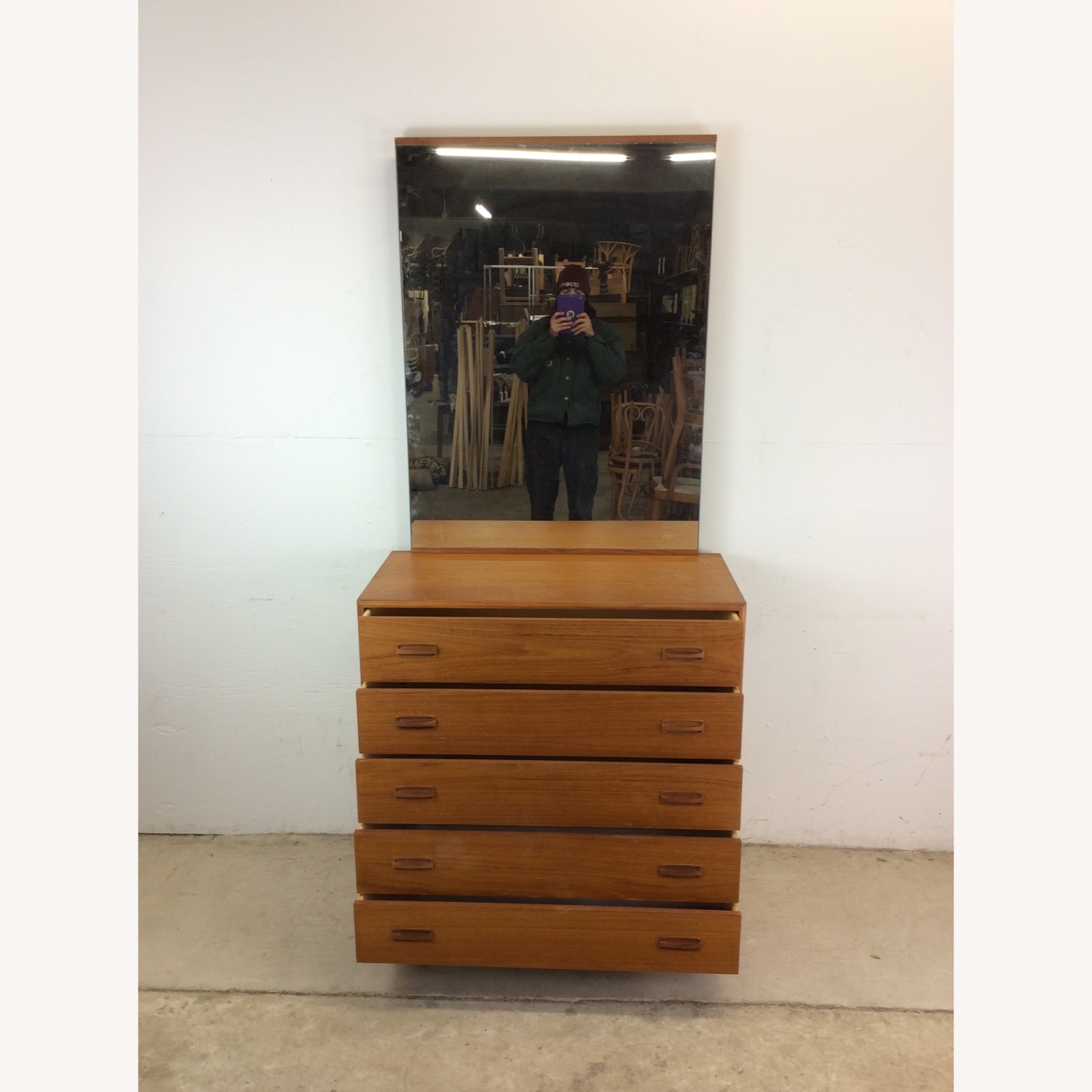 Danish Teak Highboy Dresser with Mounted Mirror - image-18