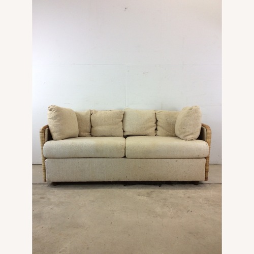 Used MCM 3 Seater Sofa with Wicker Arms for sale on AptDeco