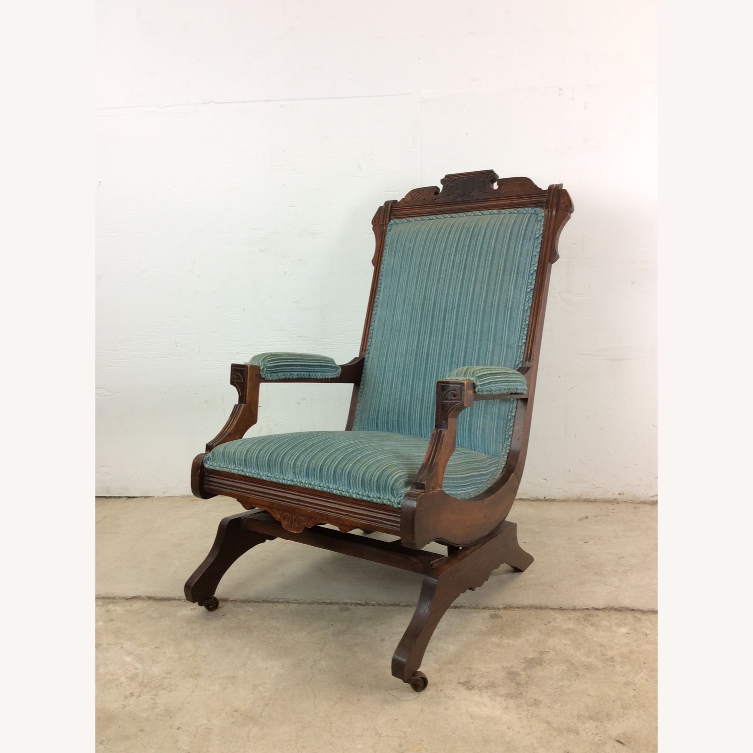 Antique Upholstered Rocking Chair with Carved Wood - image-17