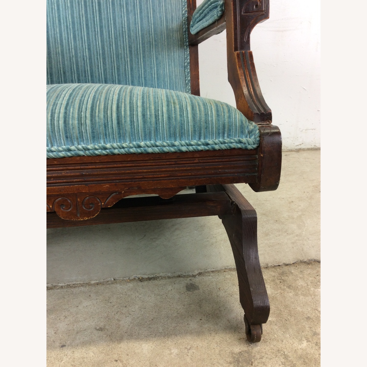 Antique Upholstered Rocking Chair with Carved Wood - image-7