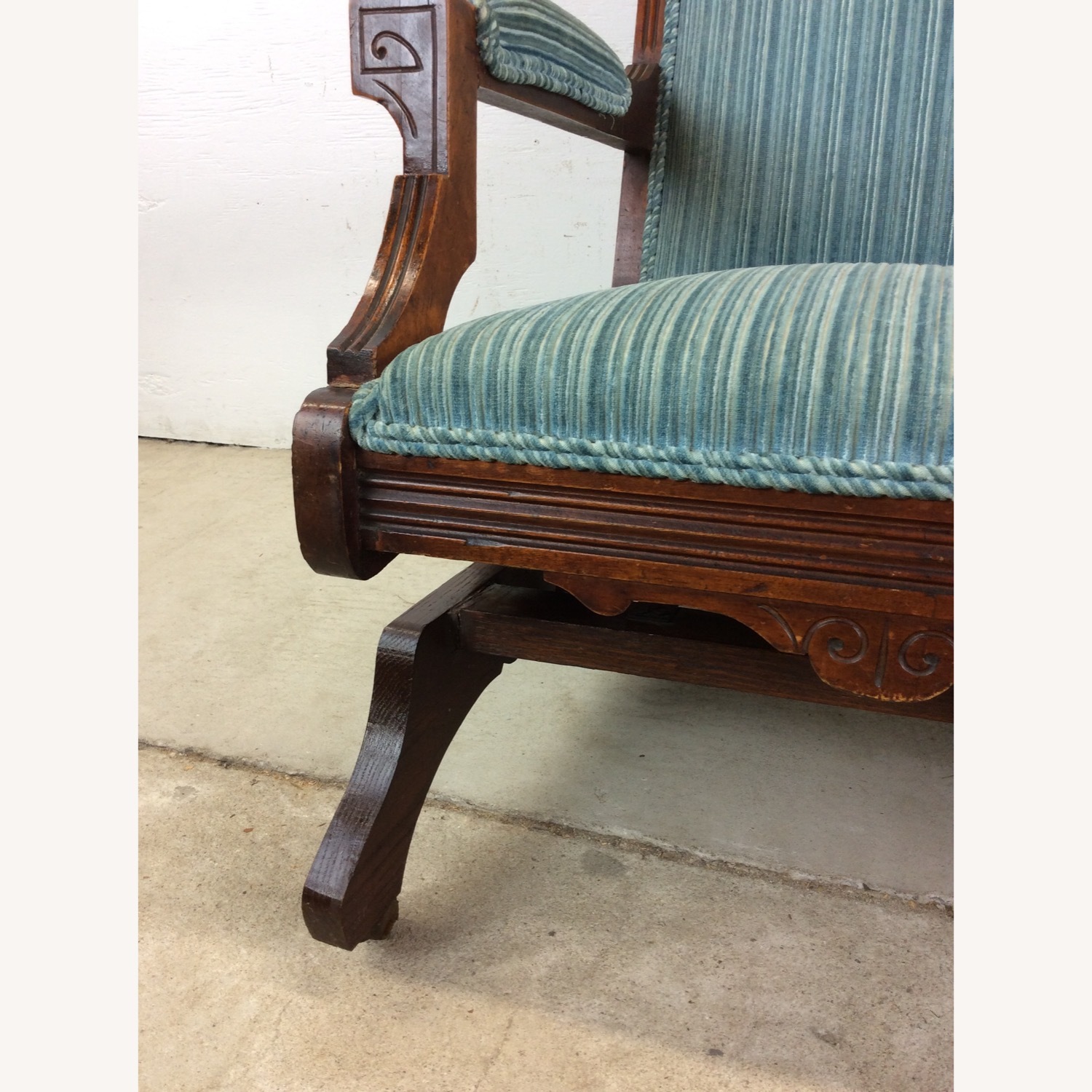 Antique Upholstered Rocking Chair with Carved Wood - image-6