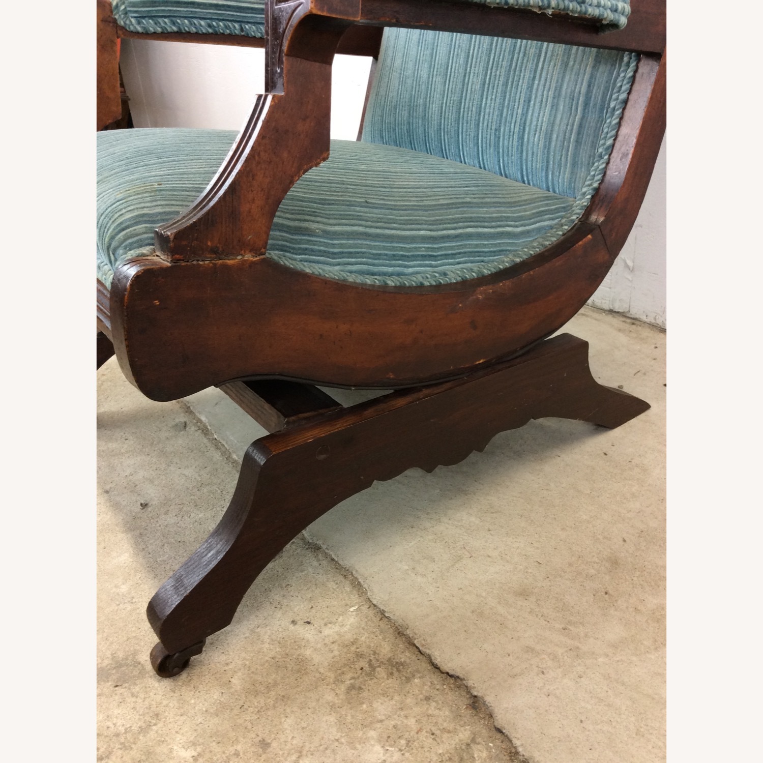 Antique Upholstered Rocking Chair with Carved Wood - image-13