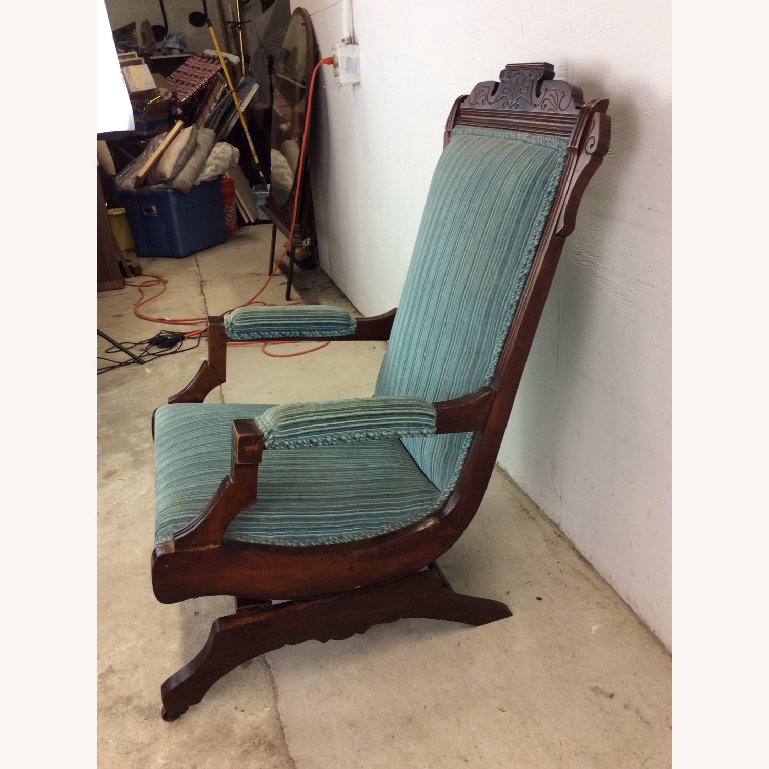 Antique Upholstered Rocking Chair with Carved Wood - image-11