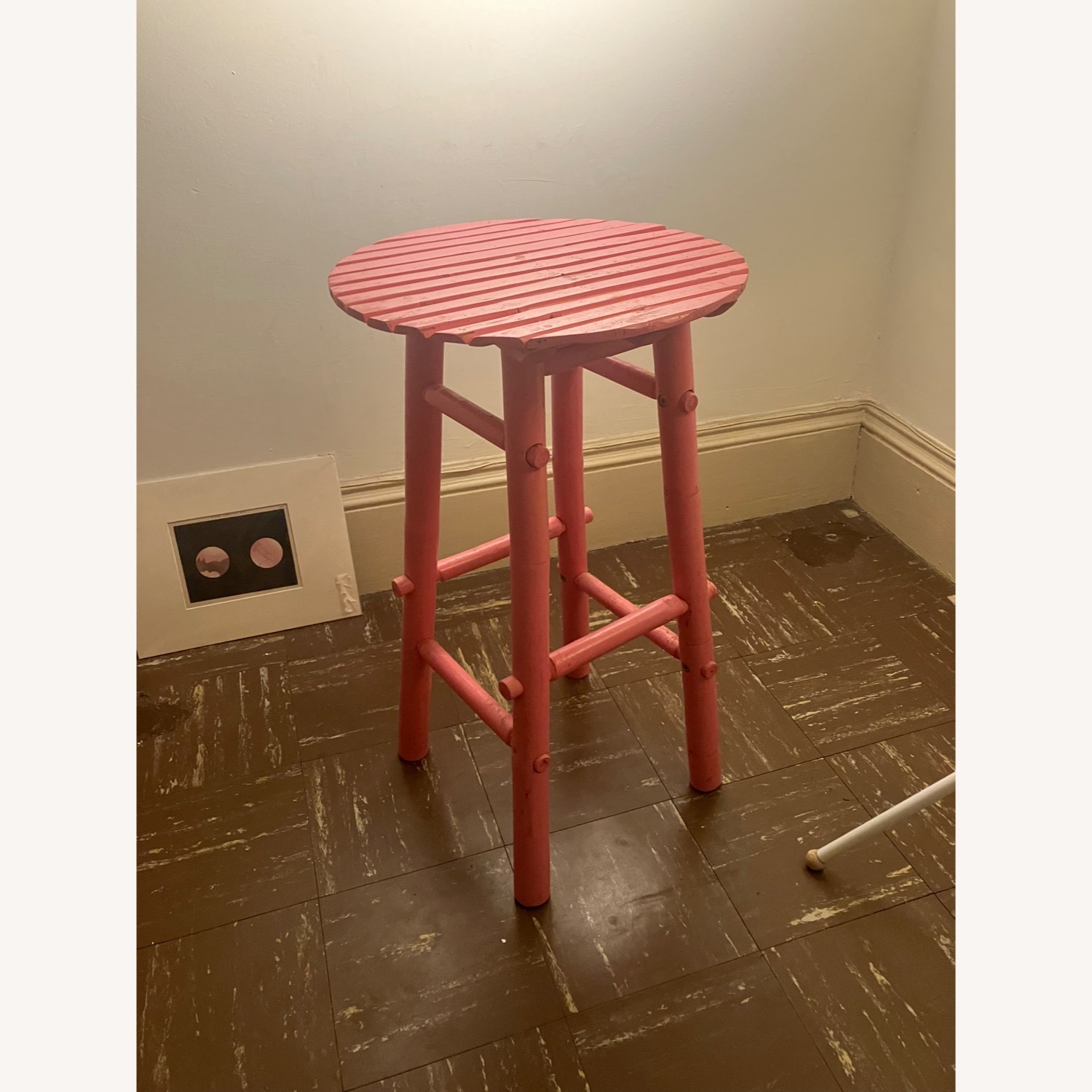Cute Pink Wood Stool - image-1