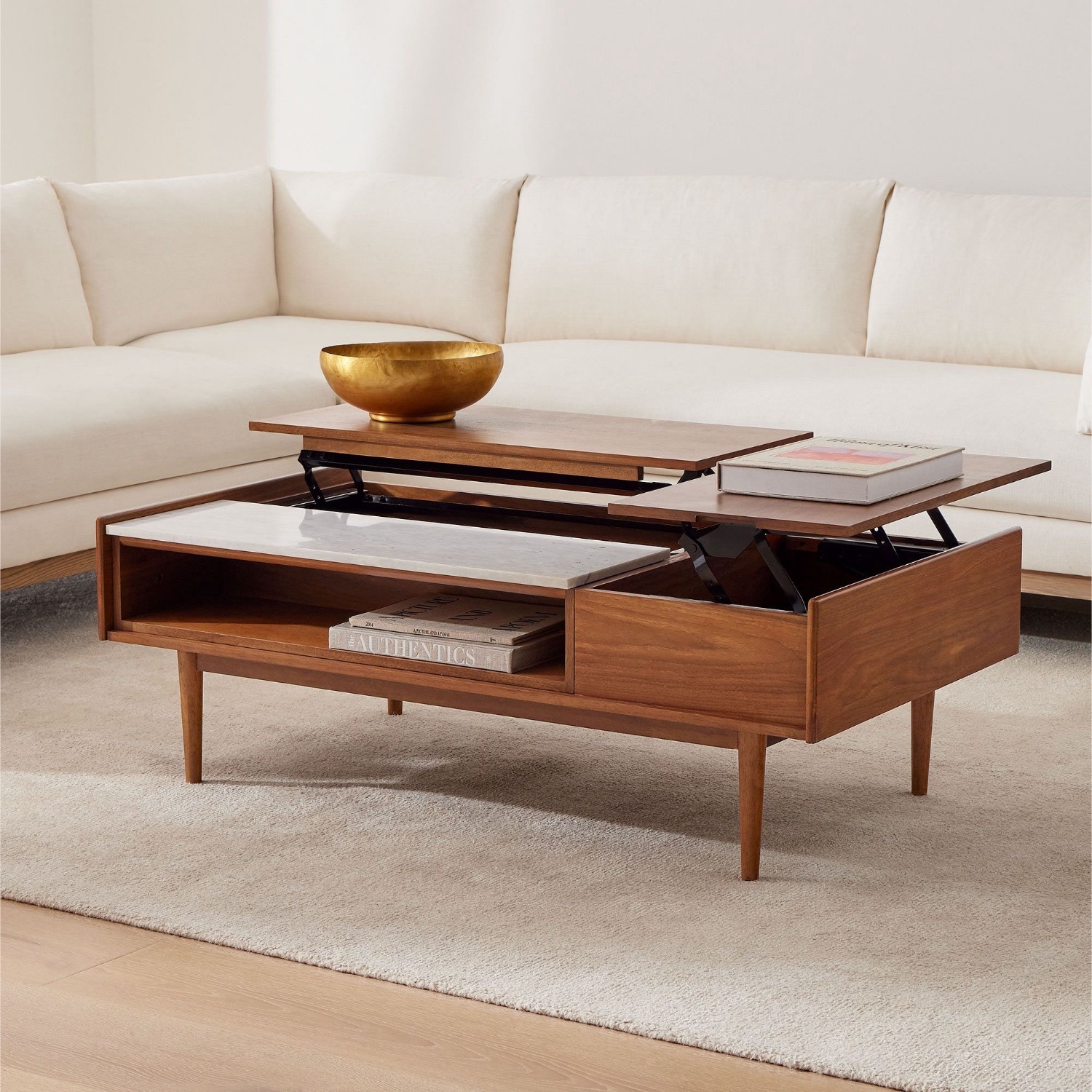 Mid-Century Marble Pop-Up Coffee Table - image-1