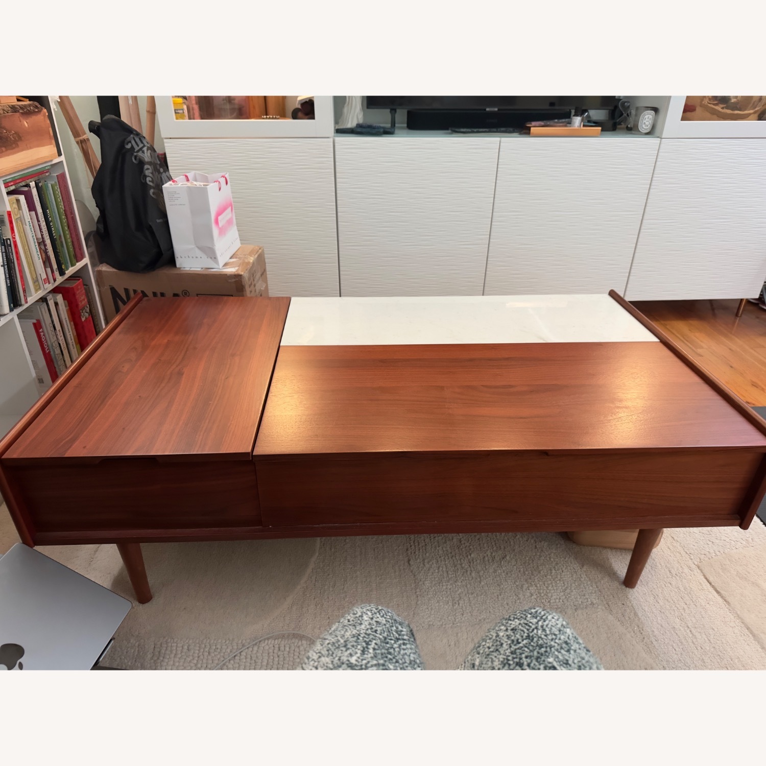 Mid-Century Marble Pop-Up Coffee Table - image-3