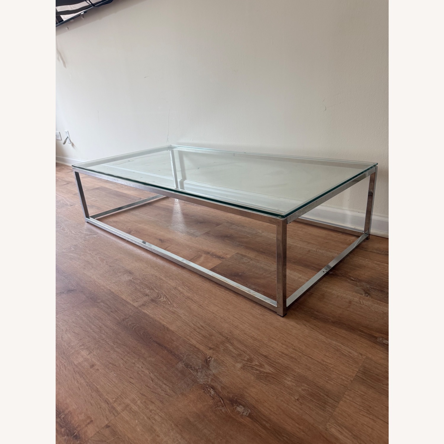 Raymour & Flanigan Silver and Glass Low Coffee Table - image-1