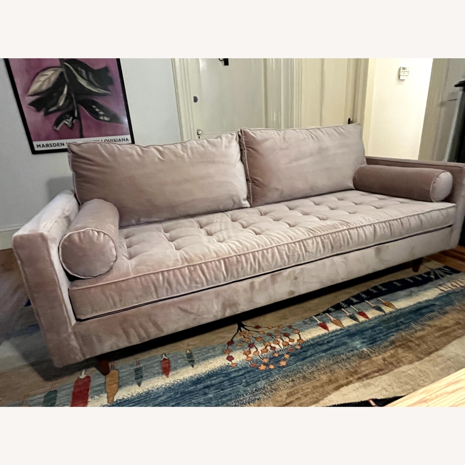 West Elm Dennes Sofa Dusty Rose Distressed Velvet - image-7