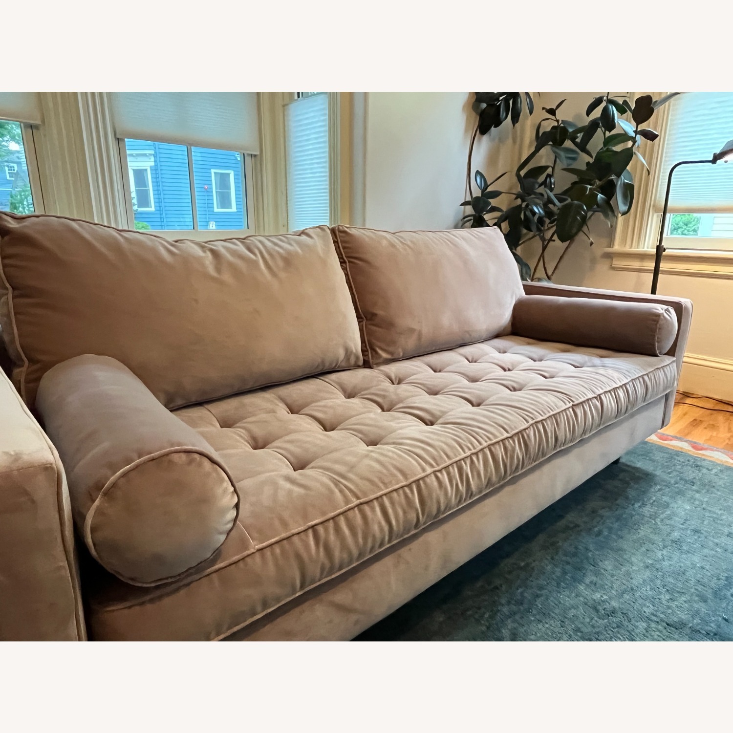 West Elm Dennes Sofa Dusty Rose Distressed Velvet - image-5