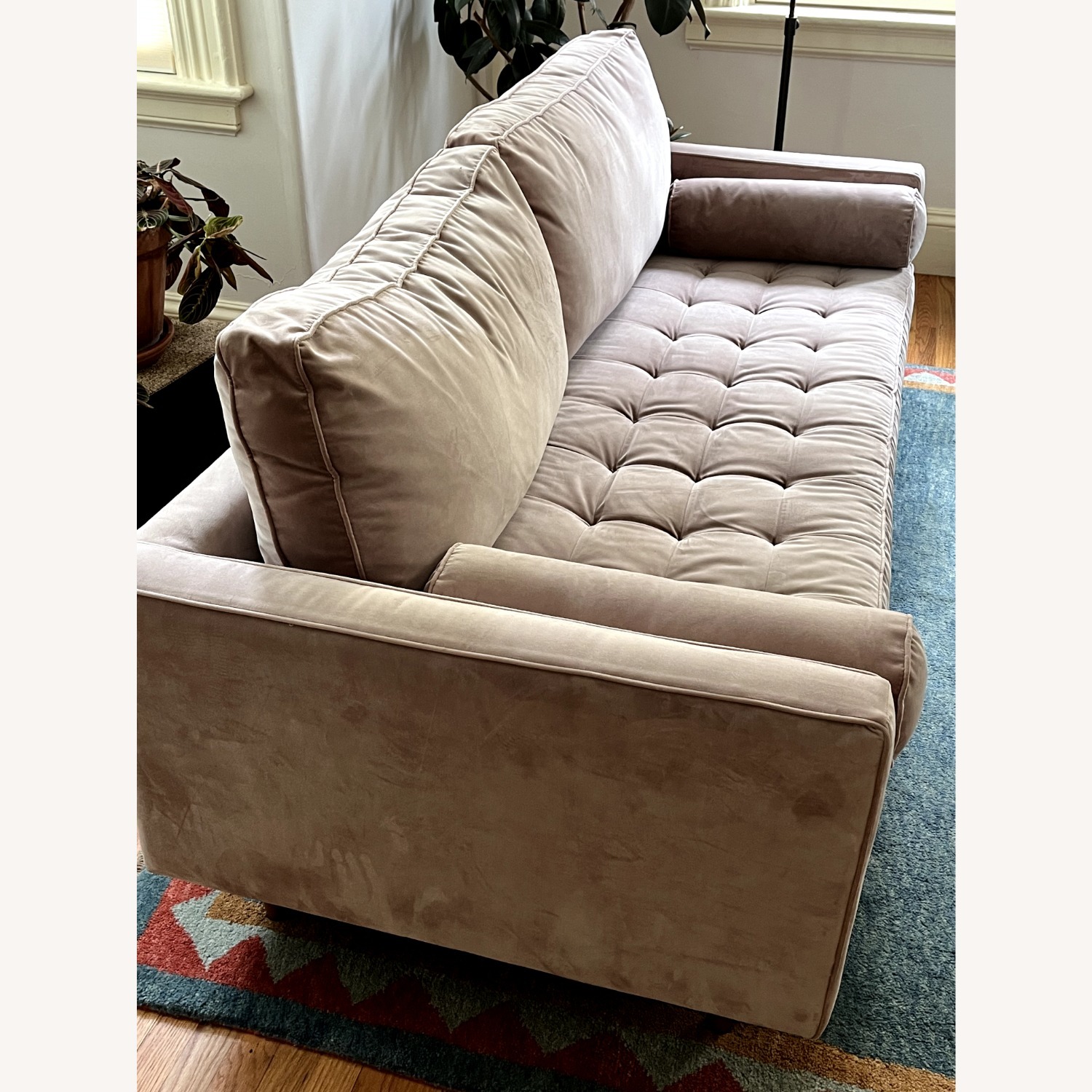 West Elm Dennes Sofa Dusty Rose Distressed Velvet - image-2