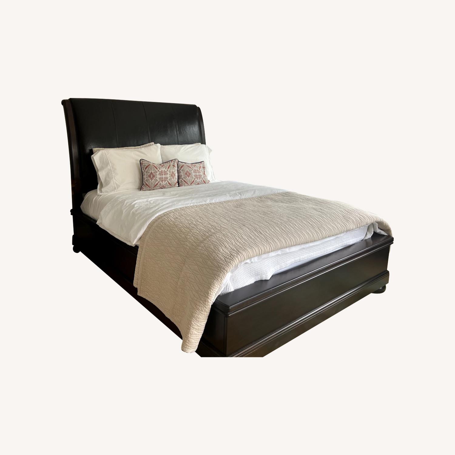 Sleigh Bed, Queen, Leaher Headboard  - image-0