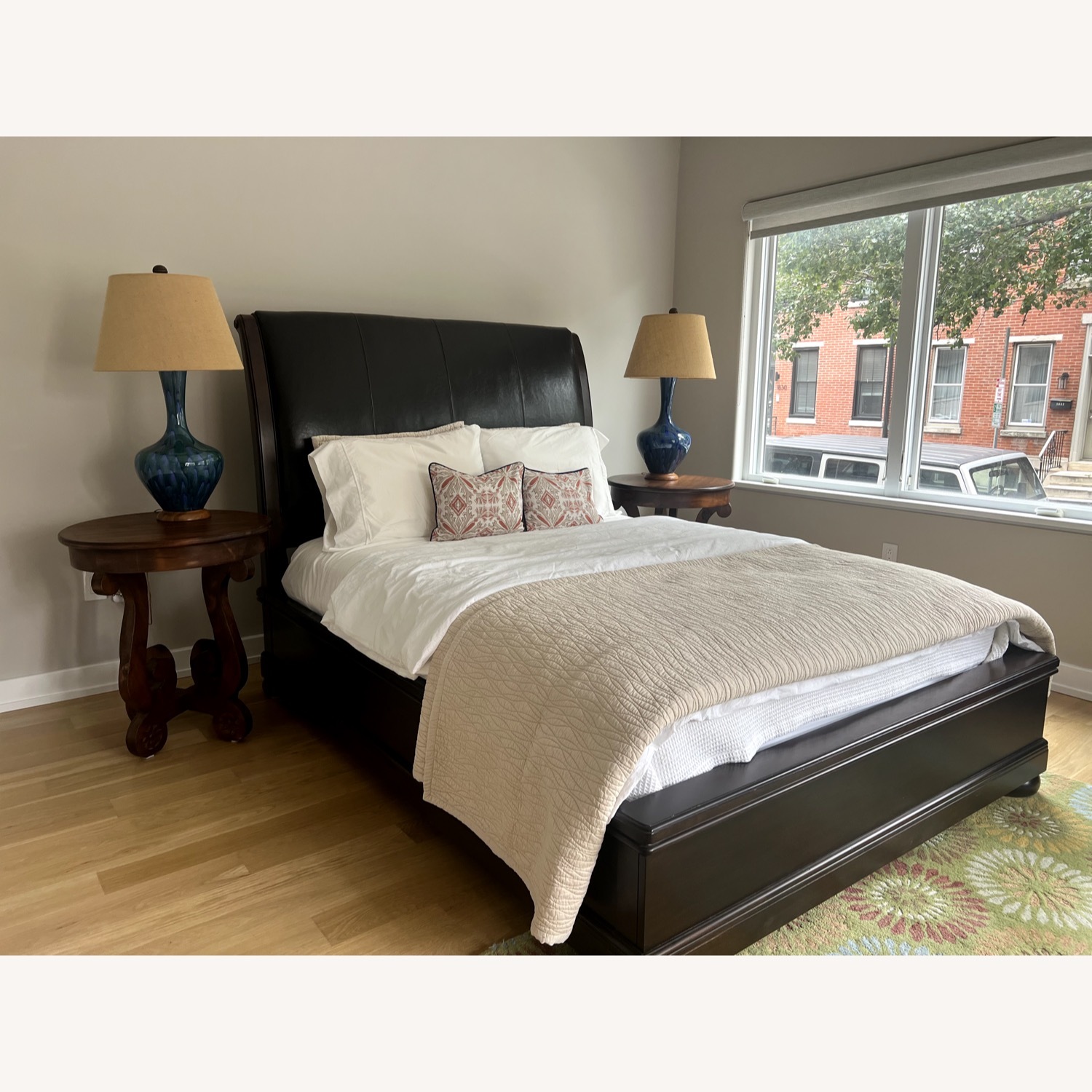 Sleigh Bed, Queen, Leaher Headboard  - image-1