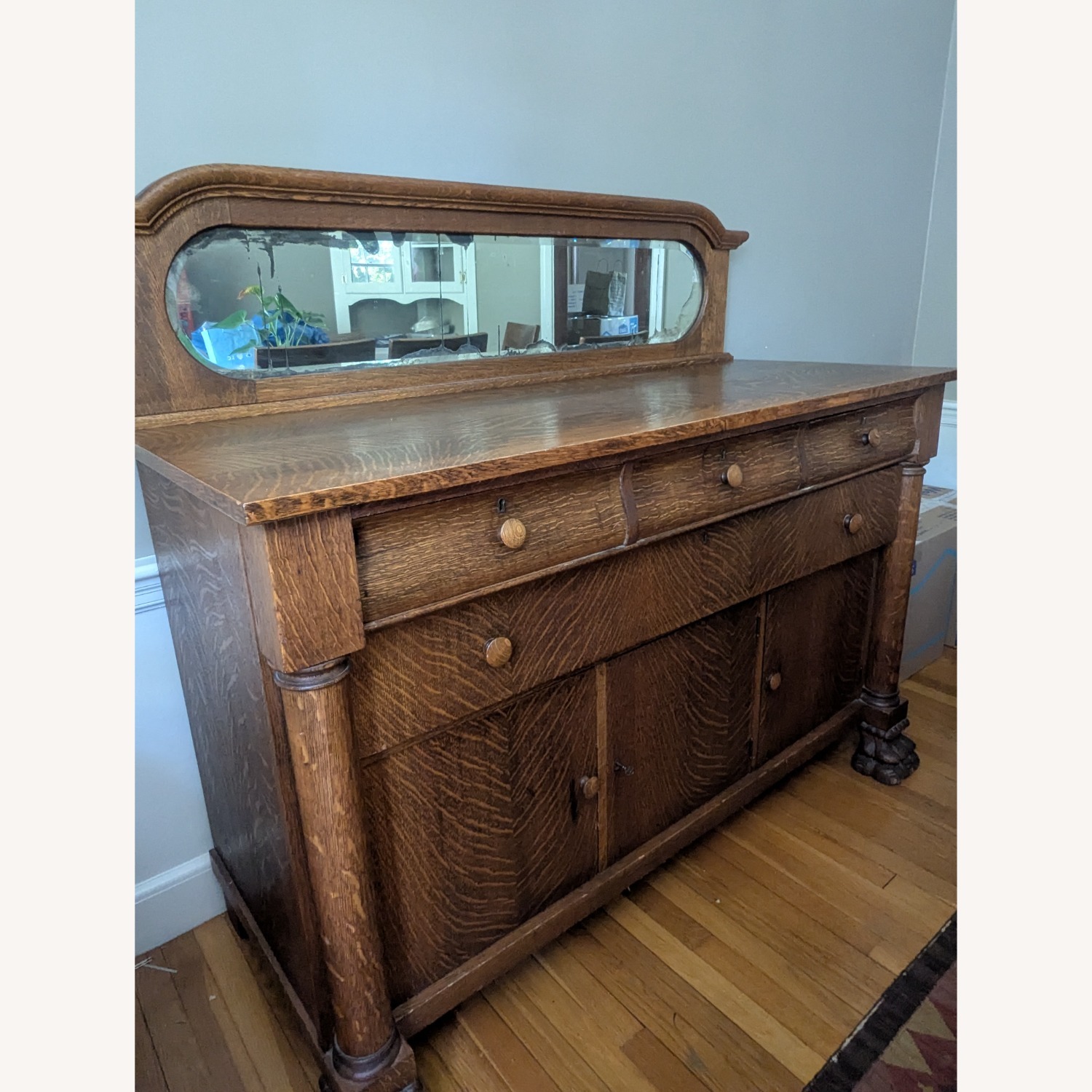 Vintage Wood Sideboard With Mirror  - image-1