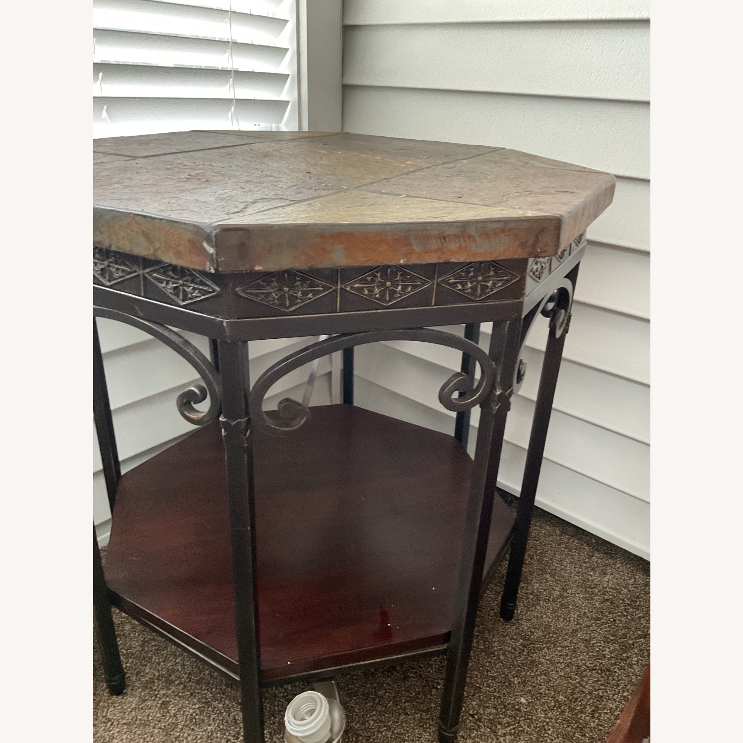 Hexagon Stone Metal and Wood Shelf - image-1