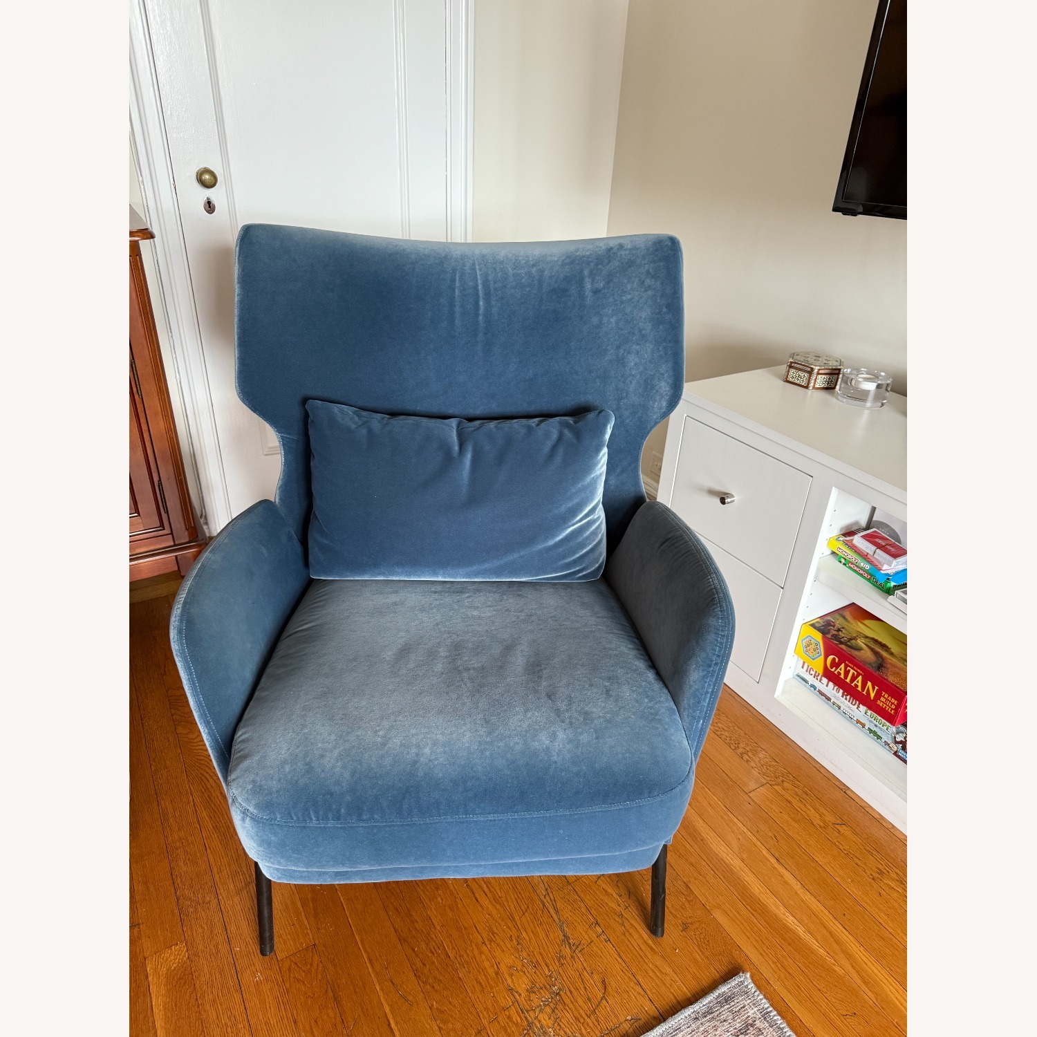 Crate Barrel Alex Navy Blue Velvet Chair