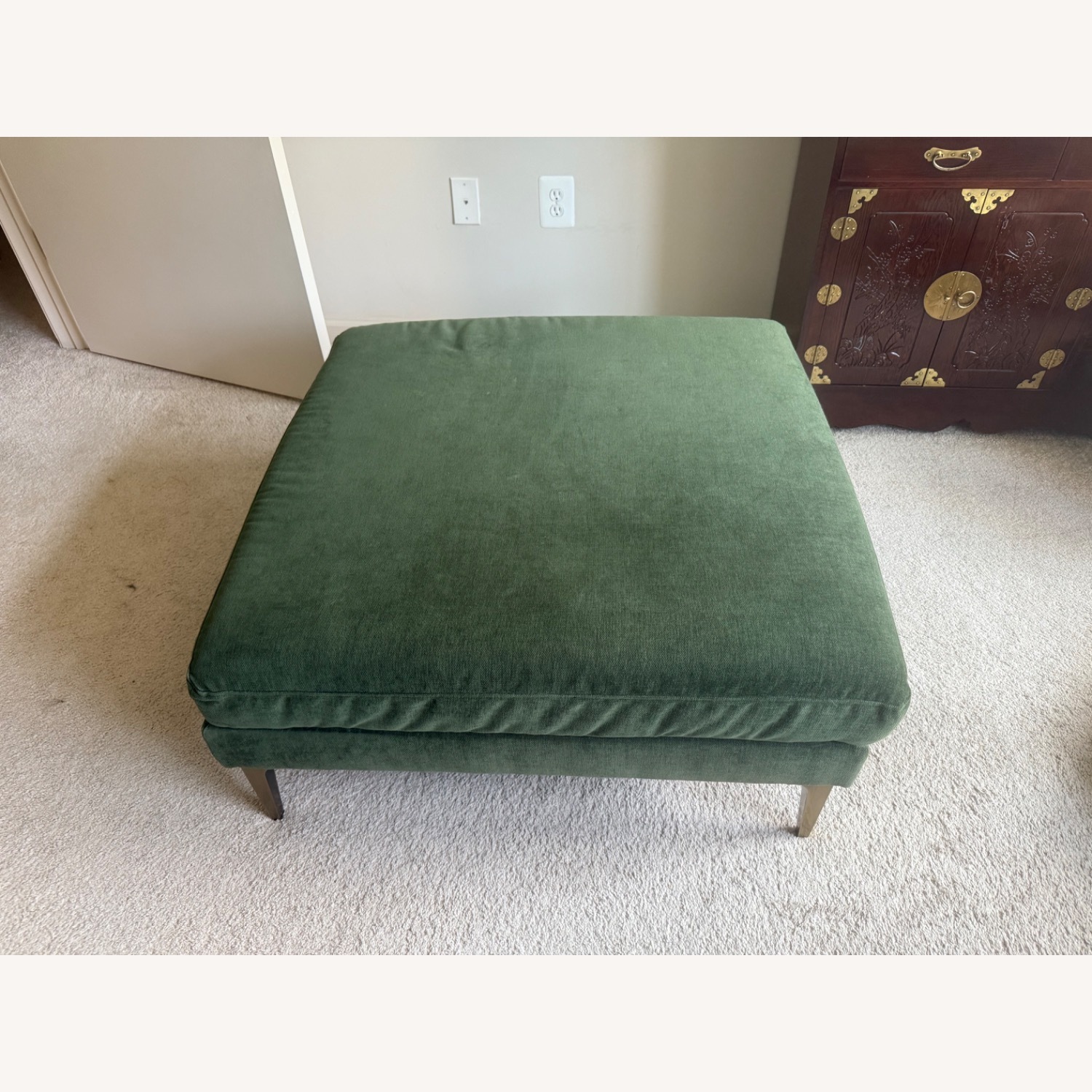 West Elm Andes Green Velvet Ottoman  - image-1
