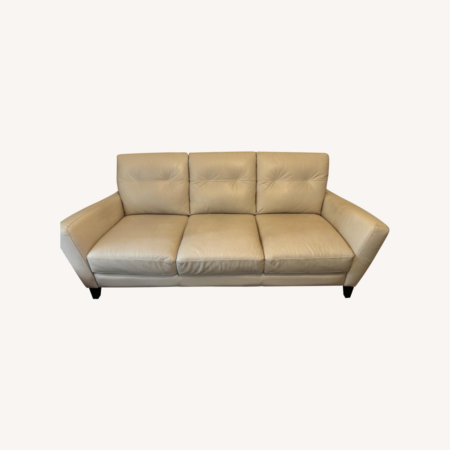 Cream Leather 3 Seater Couch - image-0