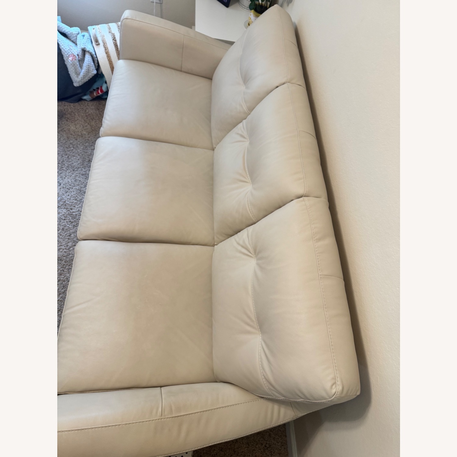 Cream Leather 3 Seater Couch - image-3
