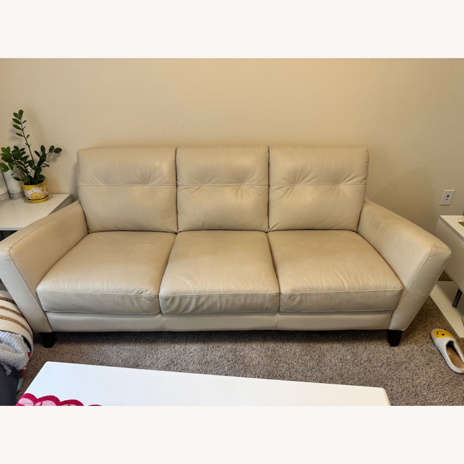 Cream Leather 3 Seater Couch - image-1