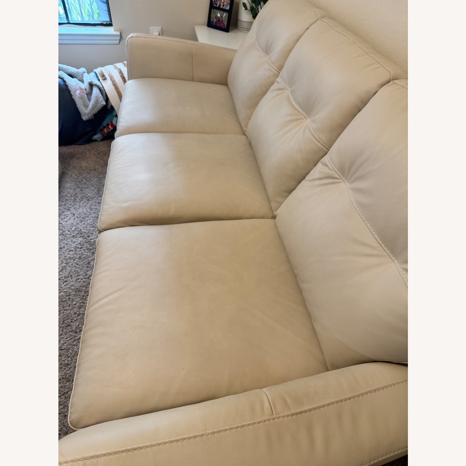 Cream Leather 3 Seater Couch - image-2