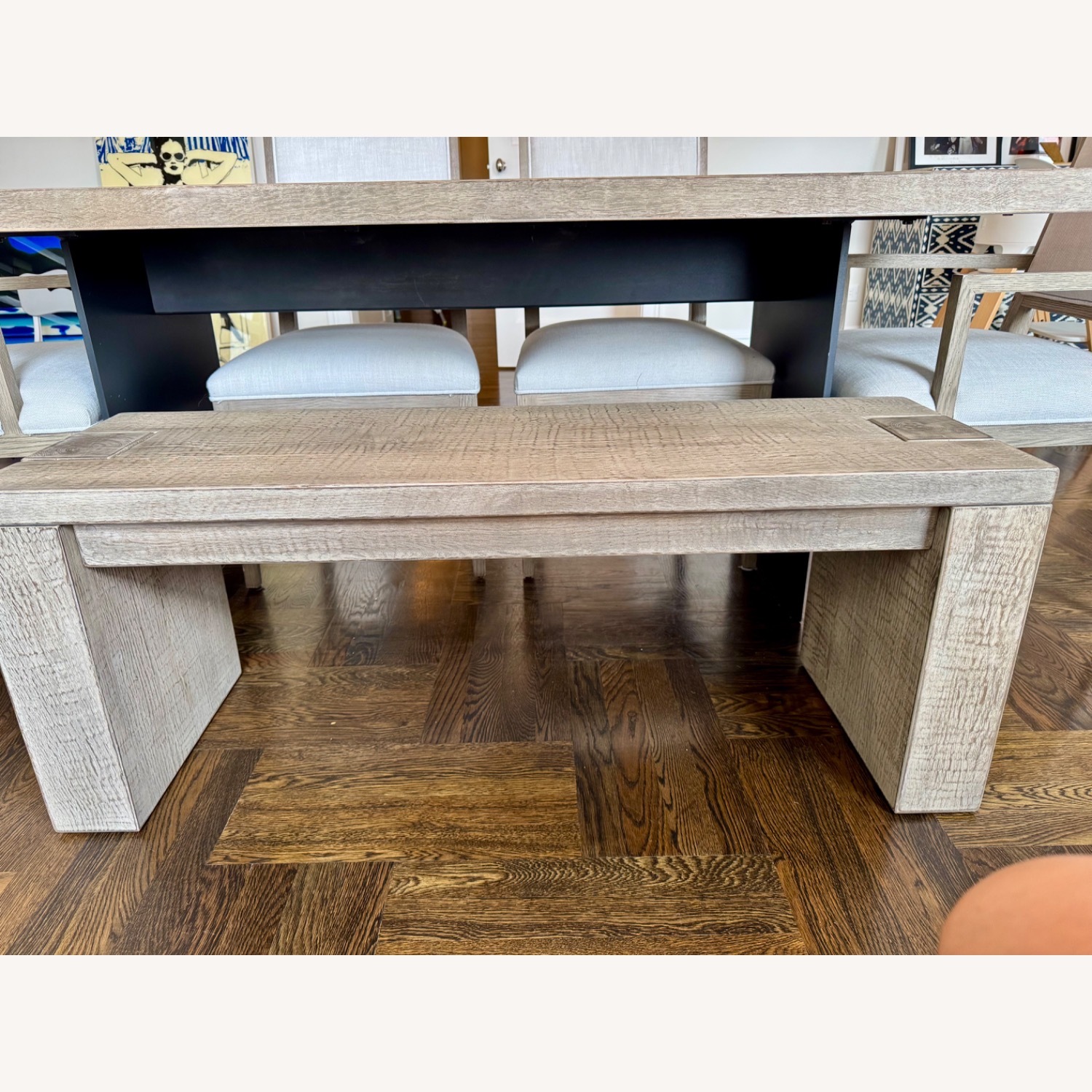 Restoration Hardware Grey Oak Parsons Bench - image-4