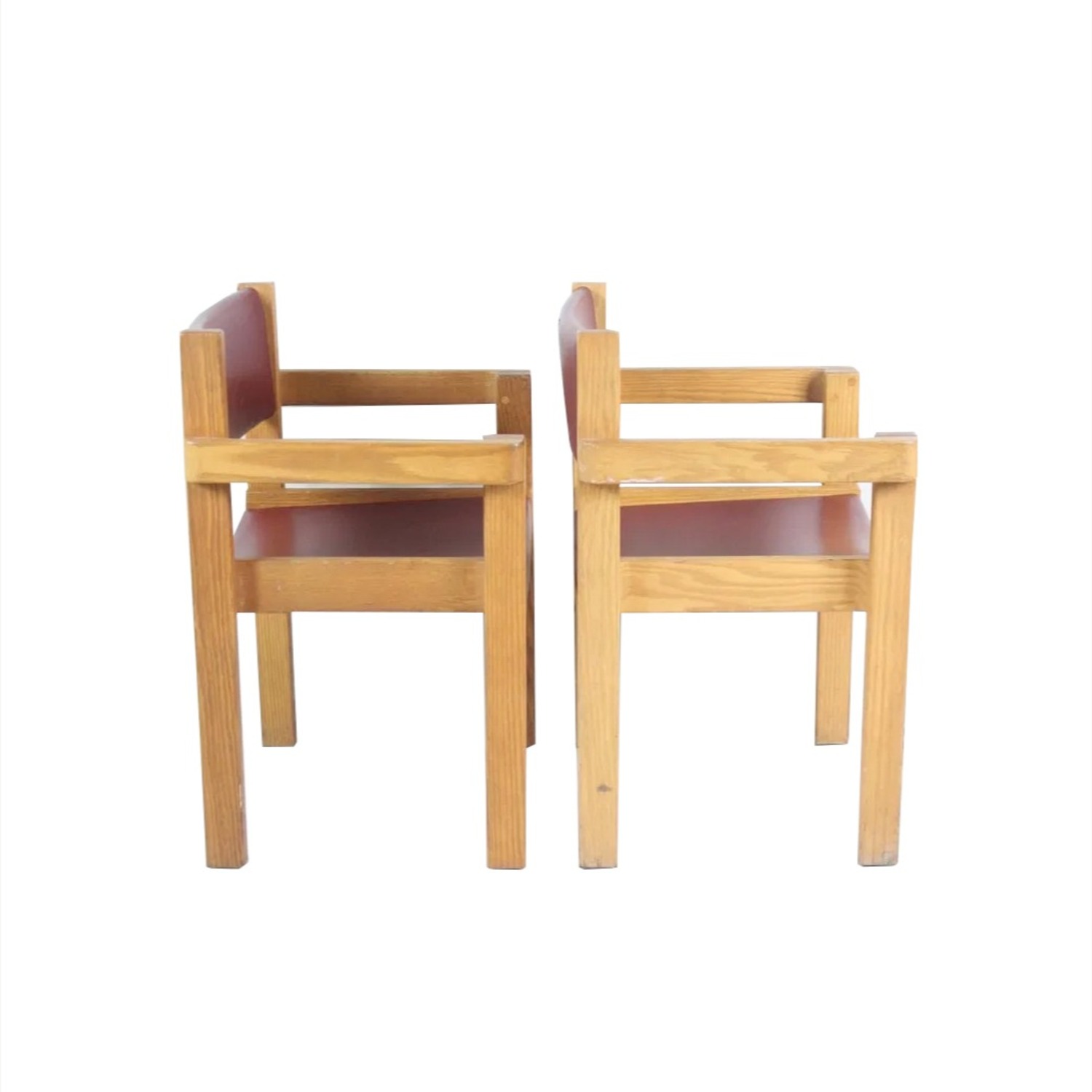 Pair of Mid-Century Modern Oak & Vinyl Armchairs - image-3