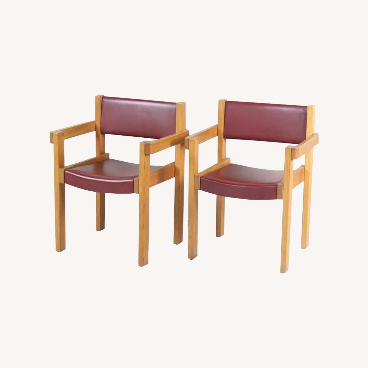 Pair of Mid-Century Modern Oak & Vinyl Armchairs - image-0