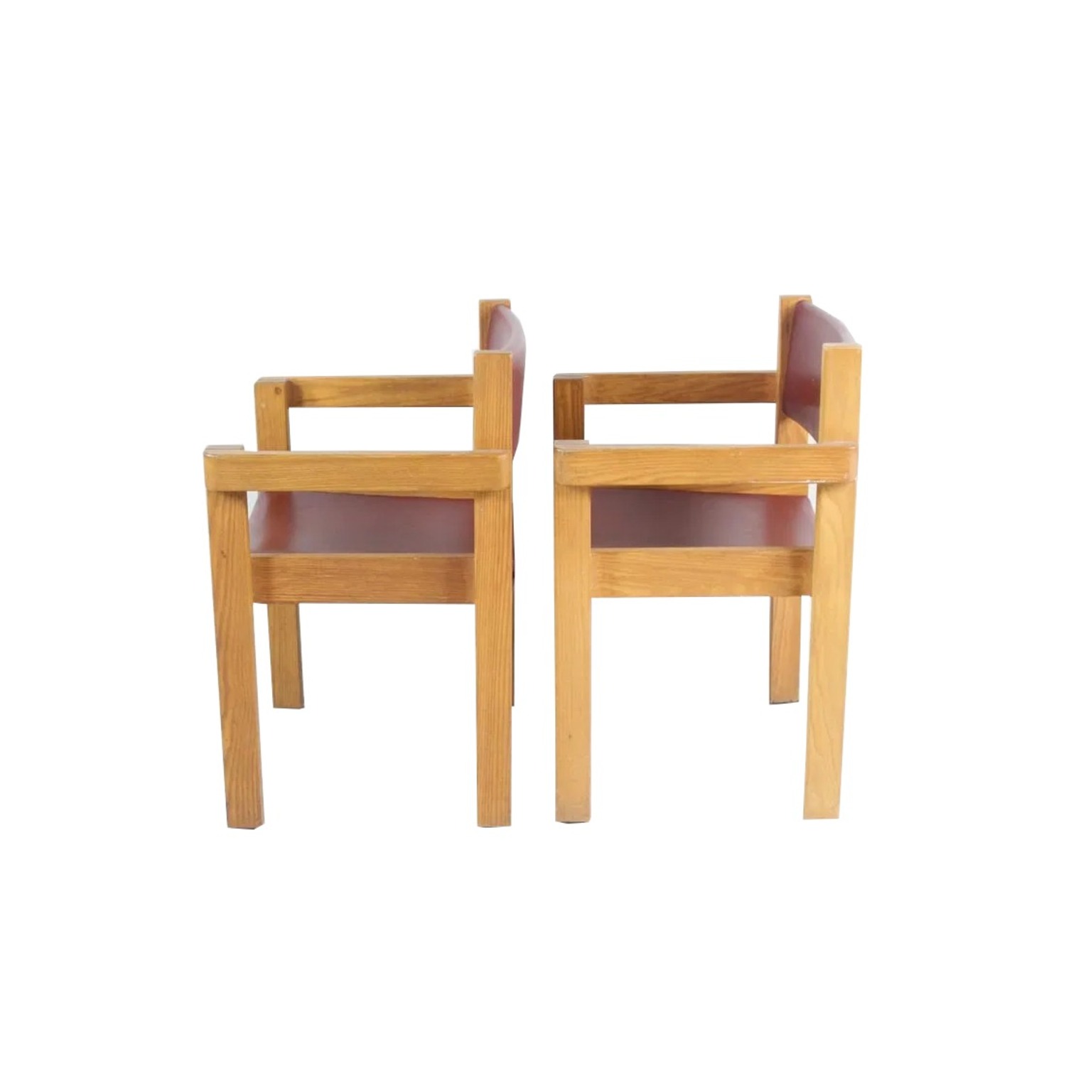 Pair of Mid-Century Modern Oak & Vinyl Armchairs - image-2