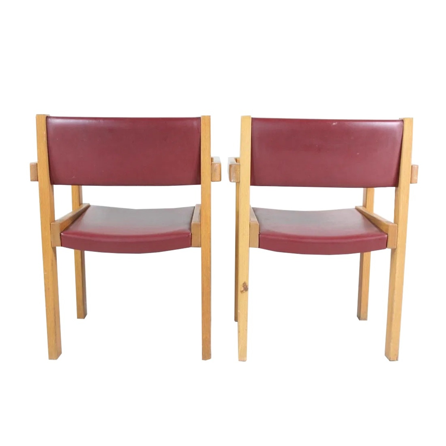 Pair of Mid-Century Modern Oak & Vinyl Armchairs - image-4