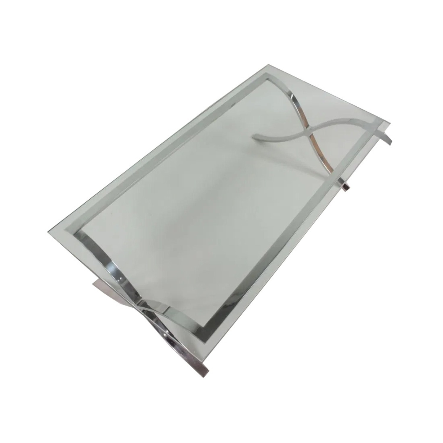 Modern Glass and Polished Chrome Cocktail Table - image-3