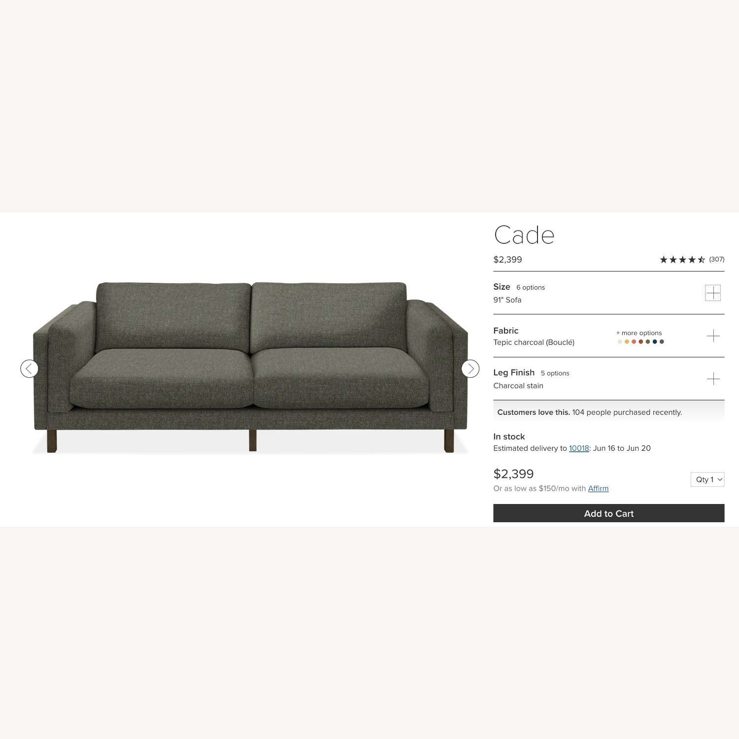 Room & Board Cade Sofa W Jasper Ottoman - image-17