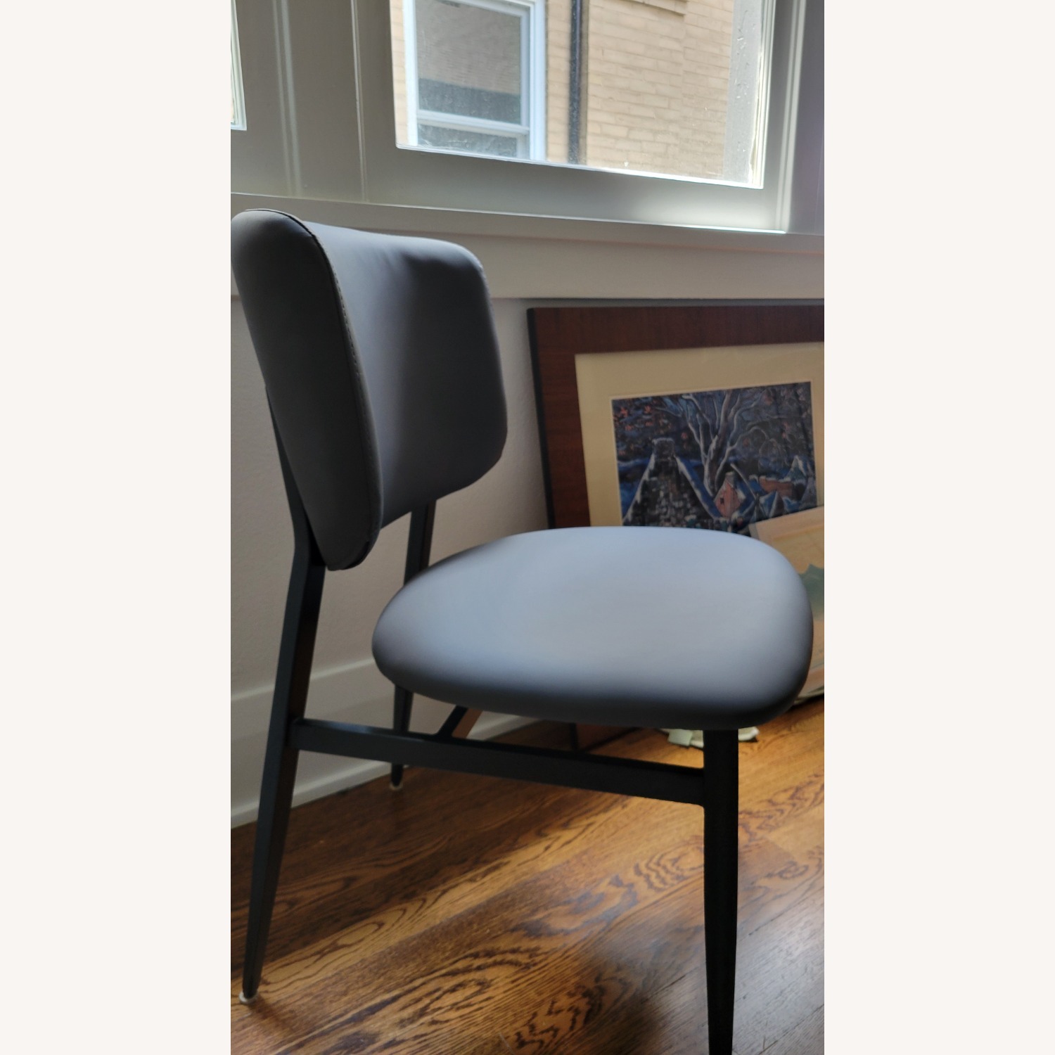 Mid-century Modern Gray Faux Leather Side Chairs - image-3