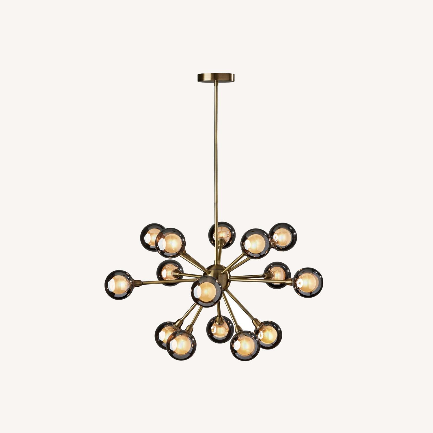 Brass + Smoke Glass 15-Light Chandelier - image-0