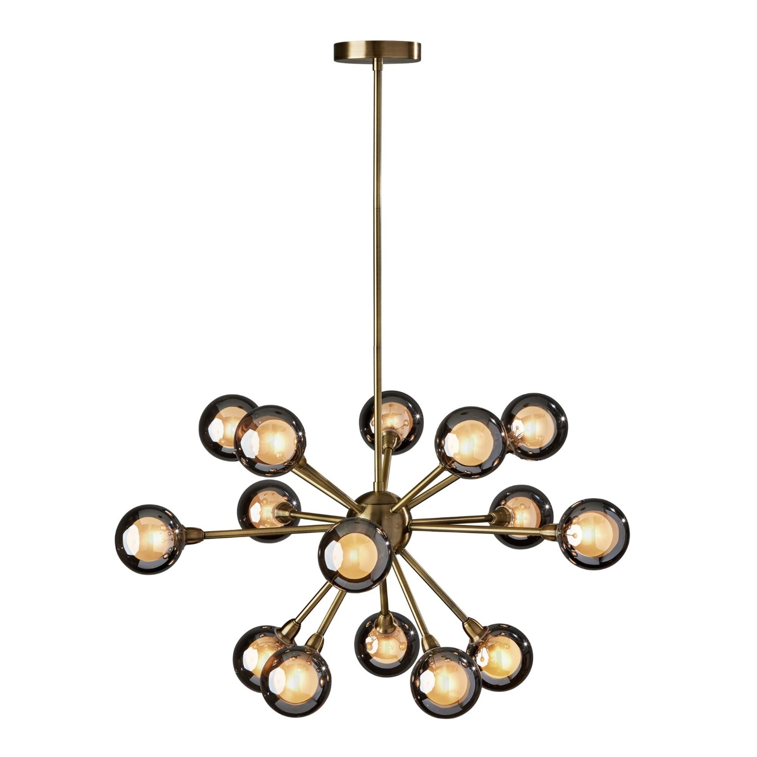 Brass + Smoke Glass 15-Light Chandelier - image-4