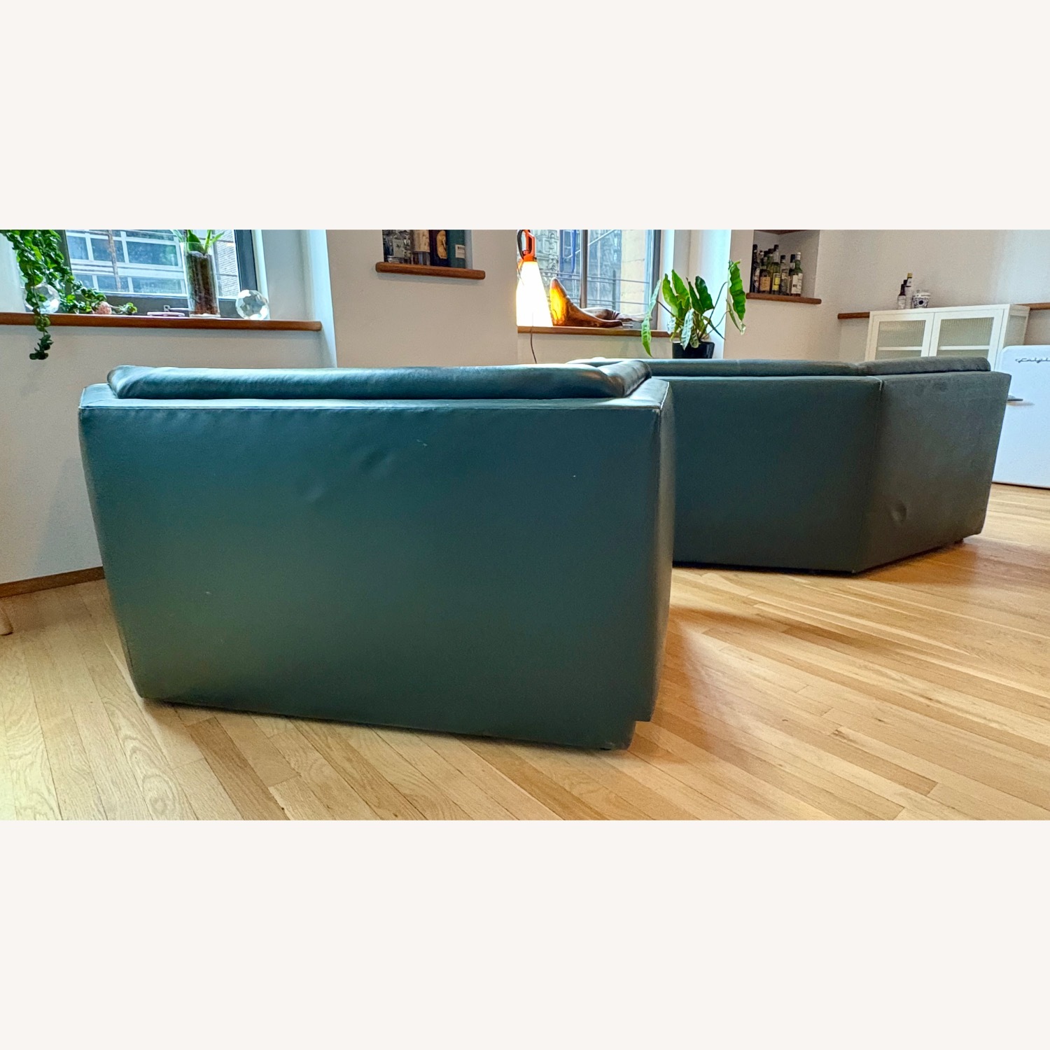 Custom Green Leather Two-Piece Sectional Sofa - image-7