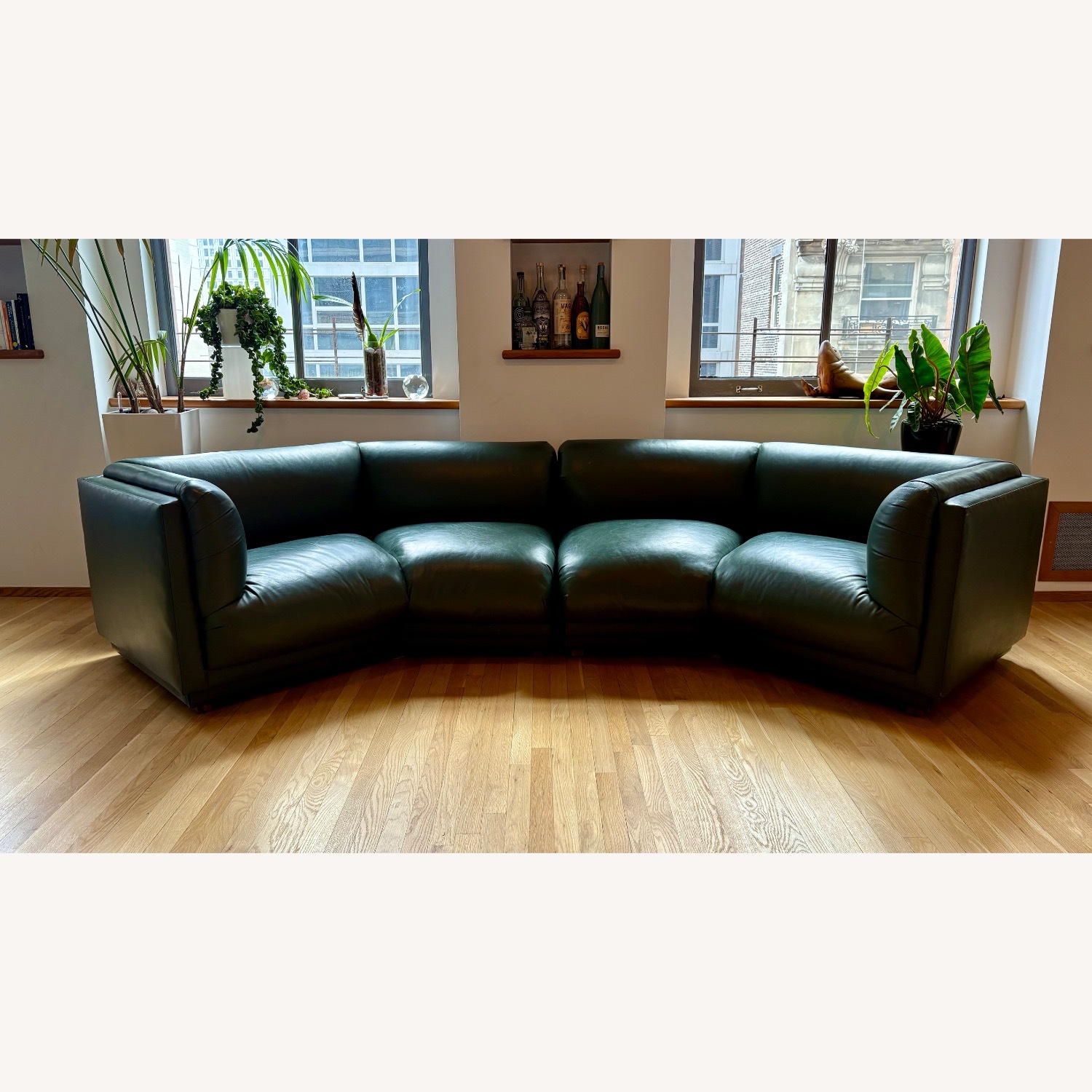 Custom Green Leather Two-Piece Sectional Sofa - image-2