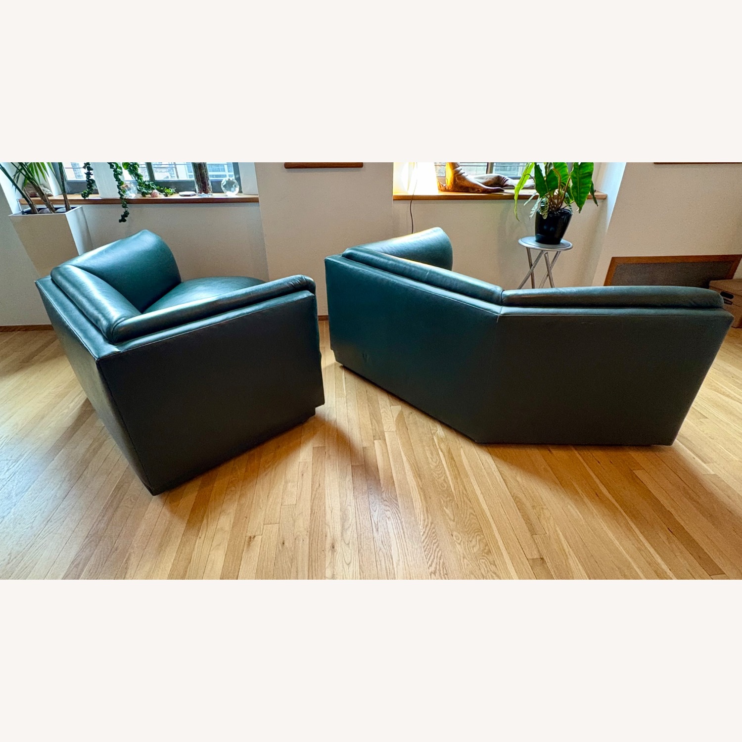 Custom Green Leather Two-Piece Sectional Sofa - image-8