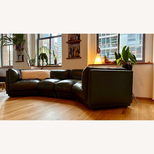 Used Custom Green Leather Two-Piece Sectional Sofa for sale on AptDeco
