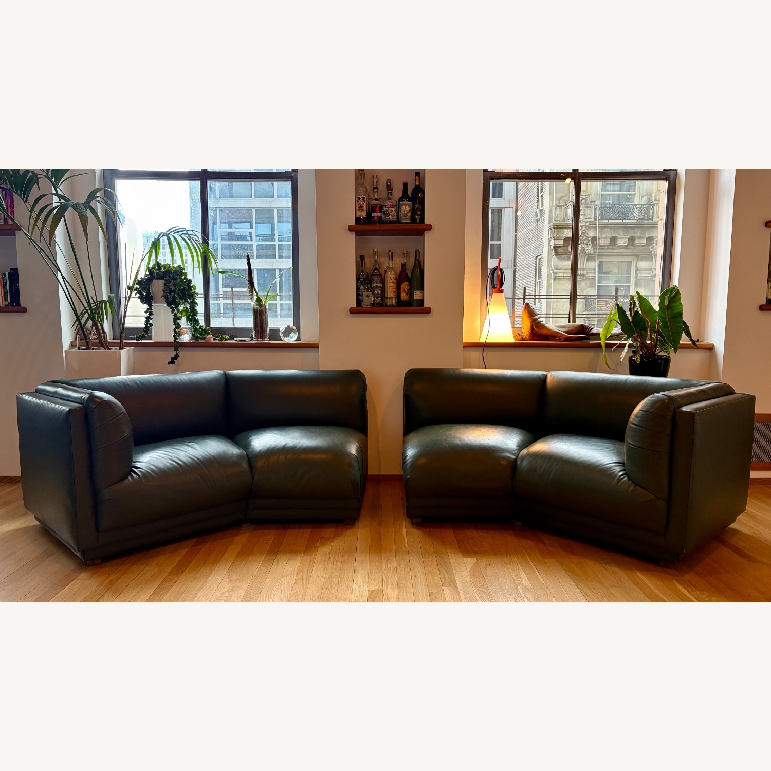 Custom Green Leather Two-Piece Sectional Sofa - image-3