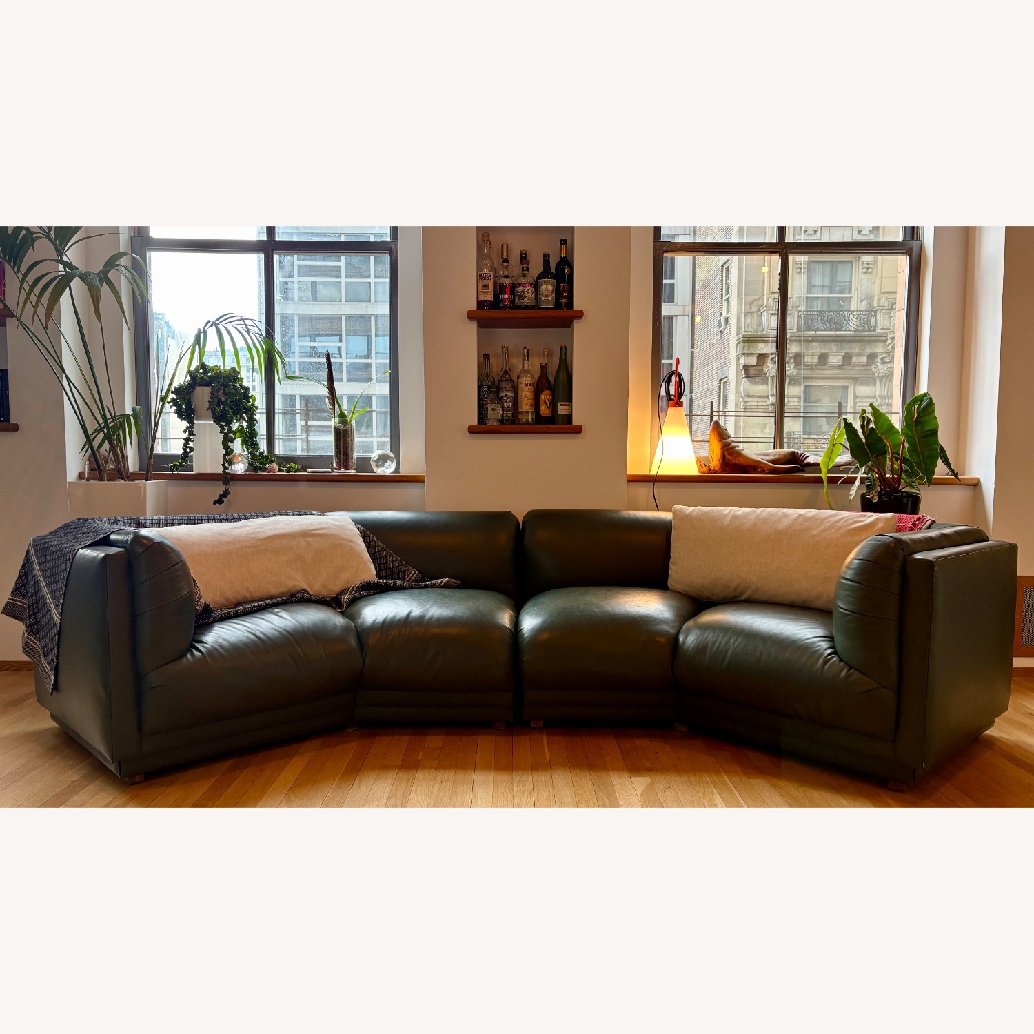 Custom Green Leather Two-Piece Sectional Sofa - image-0