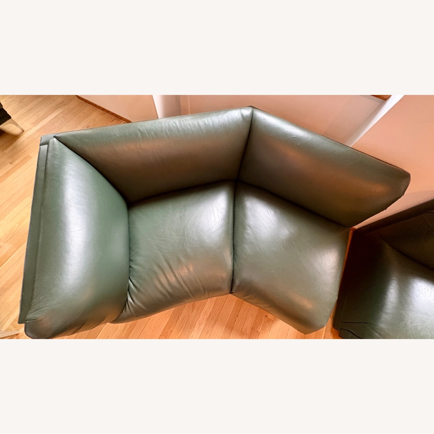 Custom Green Leather Two-Piece Sectional Sofa - image-4