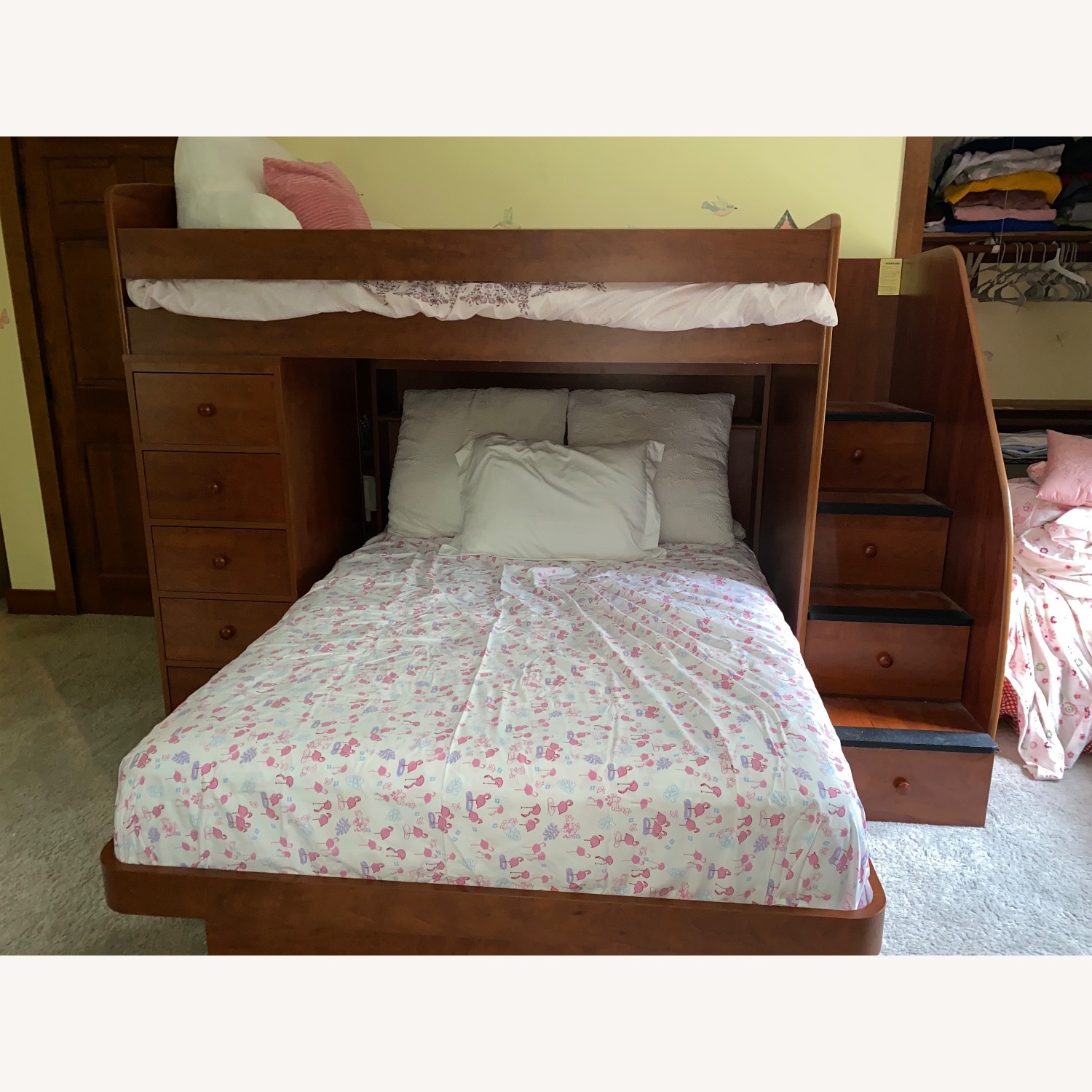 Twin Over Full Storage Dark Wood Bunk Bed - image-1