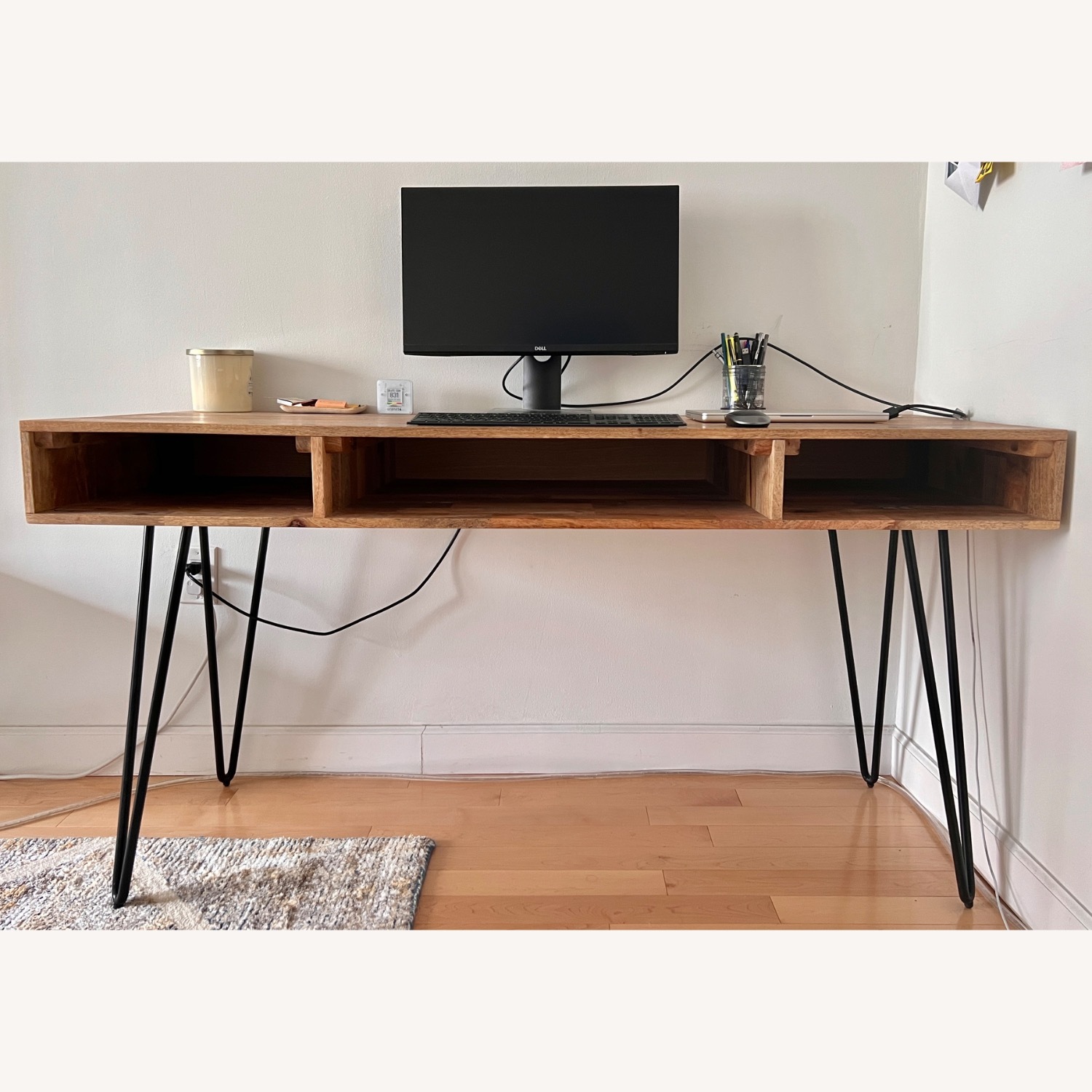 Solid Mango Wood Desk With Hairpin Legs - image-1