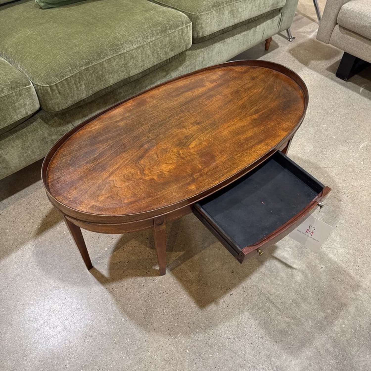 Mersman Oval Mahogany Inlaid 1-Drawer Coffee Table - image-6