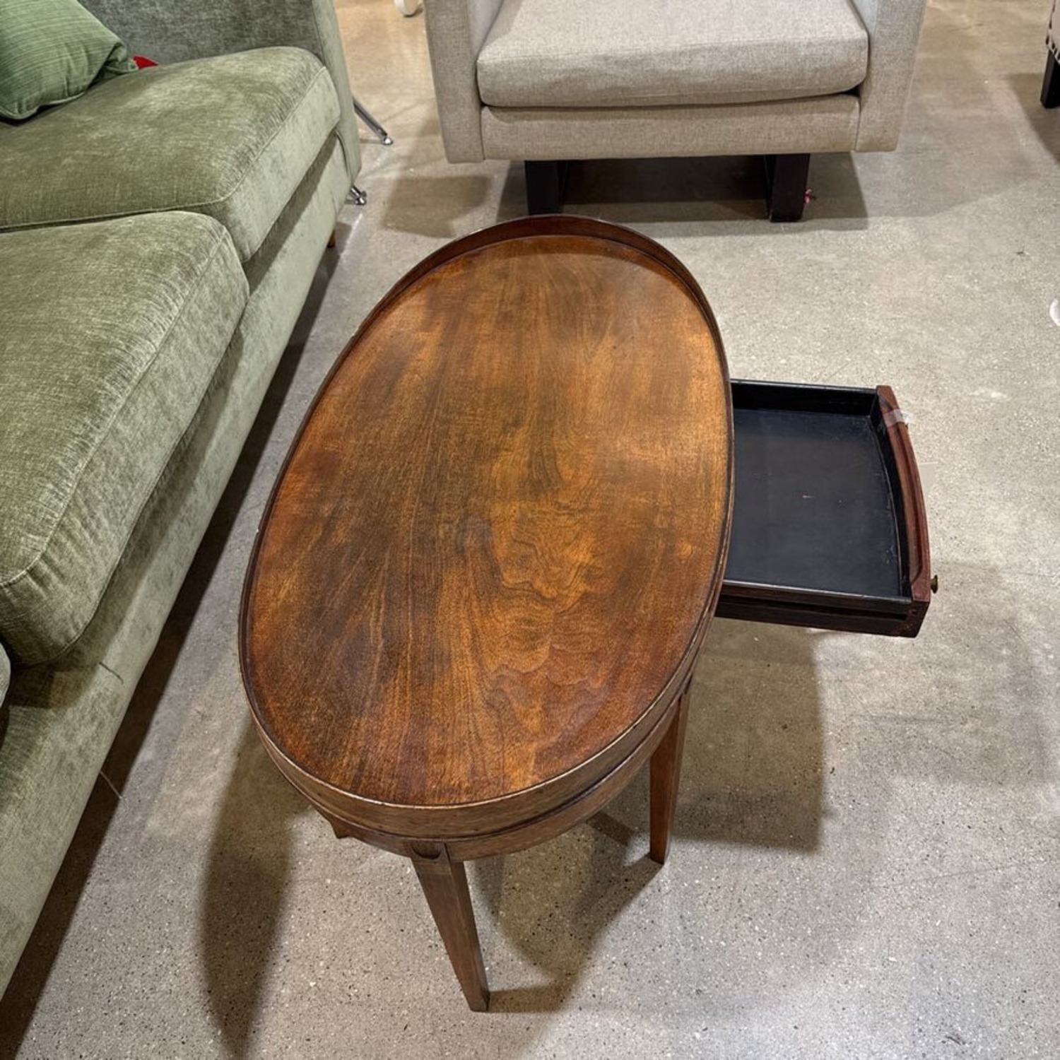 Mersman Oval Mahogany Inlaid 1-Drawer Coffee Table - image-5