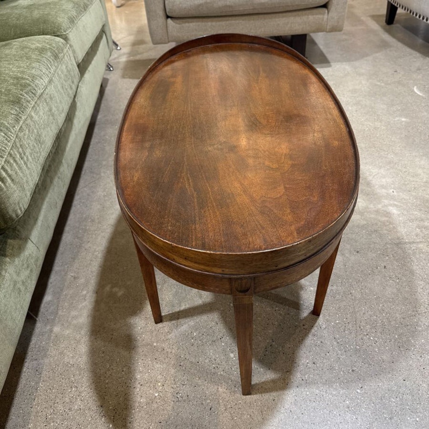 Mersman Oval Mahogany Inlaid 1-Drawer Coffee Table - image-3