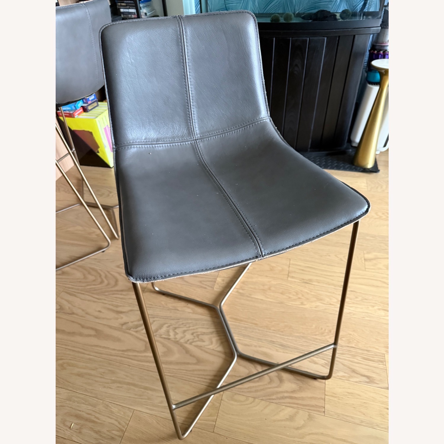 West Elm Slope Leather Bar Stools - image-1