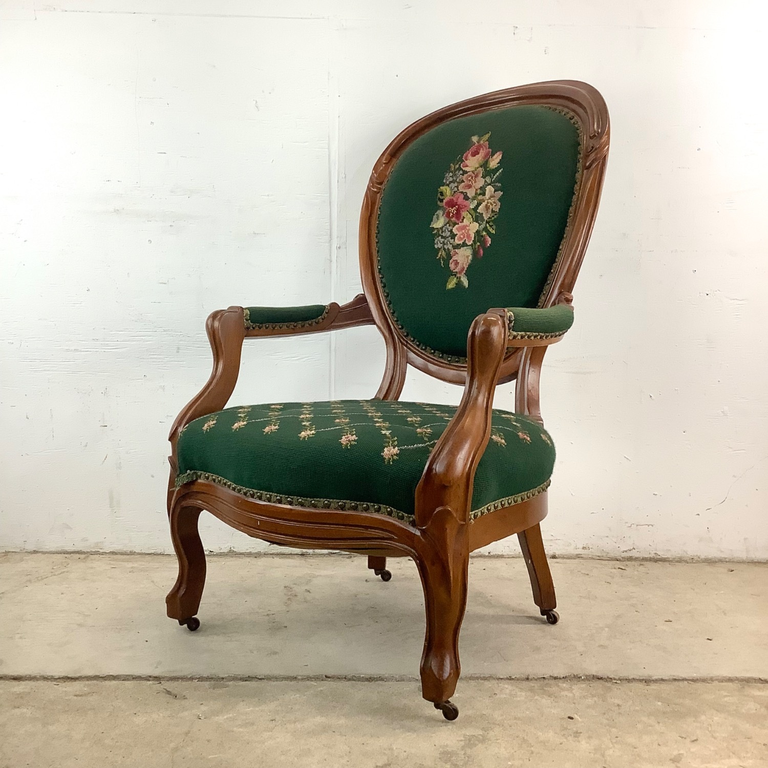 Vintage Needlepoint Armchair With Footstool - image-2